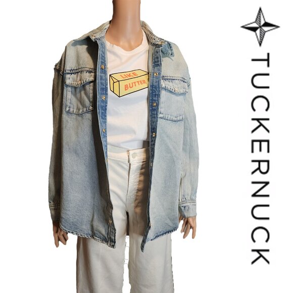 Tuckernuck Acid Wash Denim Parker Shacket NWT XS Missing Snap - Picture 1 of 12